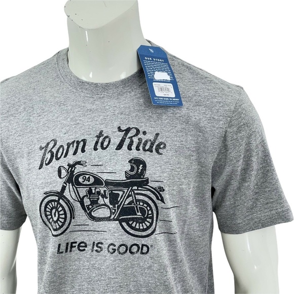Life Is Good Crusher Tee Born To Ride Gray Heather Cotton Crewneck Mens Medium - Picture 4 of 11
